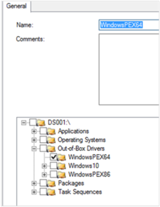 Abbildung des WindowsPEX64-Ordners, der als Teil eines Auswahlprofils ausgewählt wurde.