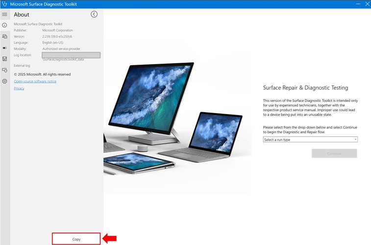 Verzeichnis der Protokolldateien des Surface-Diagnosetoolkits