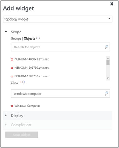 Screenshot: Auswählen des Bereichs für das Topologiewidget