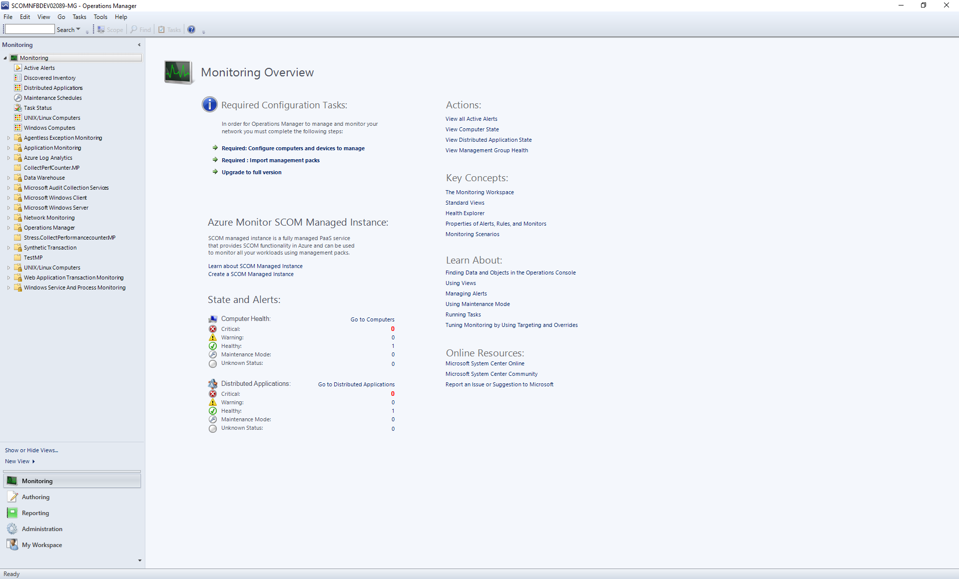 Screenshot der Seite SCOM verwaltete Instanz (Vorschau)