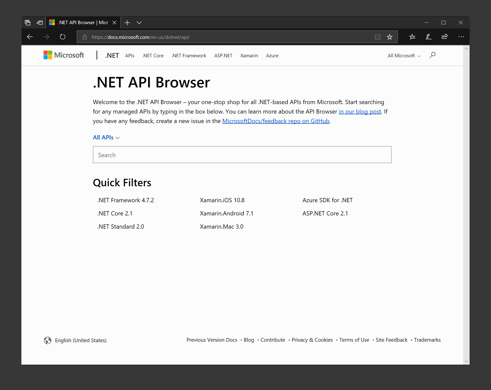 .NET API Browser search