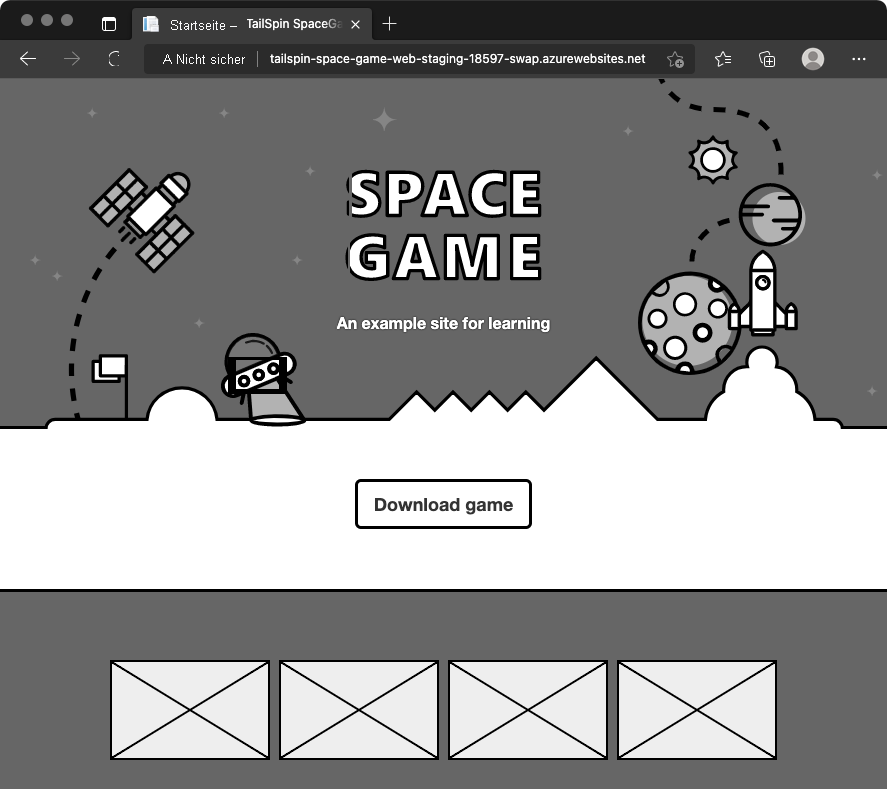 Screenshot of a browser that shows the normal Space Game website.