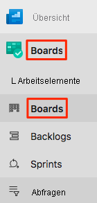 Screenshot of Azure DevOps showing the location of the Boards menu.