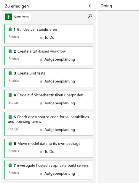 Screenshot of Azure Boards showing a backlog of issues.