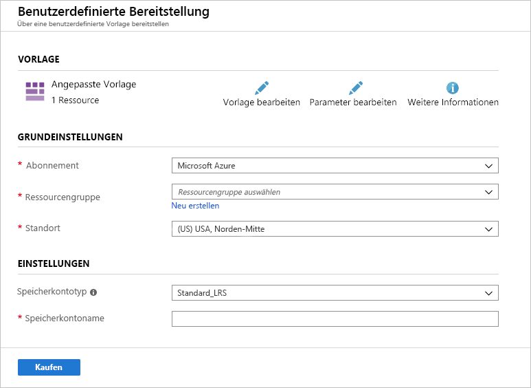 Abbildung 5: Azure Resource Manager-Vorlage im Azure-Portal gerendert.