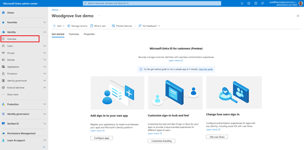 Screenshot: Seite „Identitätsübersicht“ mit hervorgehobener Option „Übersicht“ auf der Seitenleiste