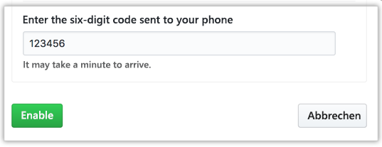 Screenshot des SMS-Codes