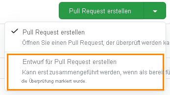 Screenshot showing the draft pull request option.