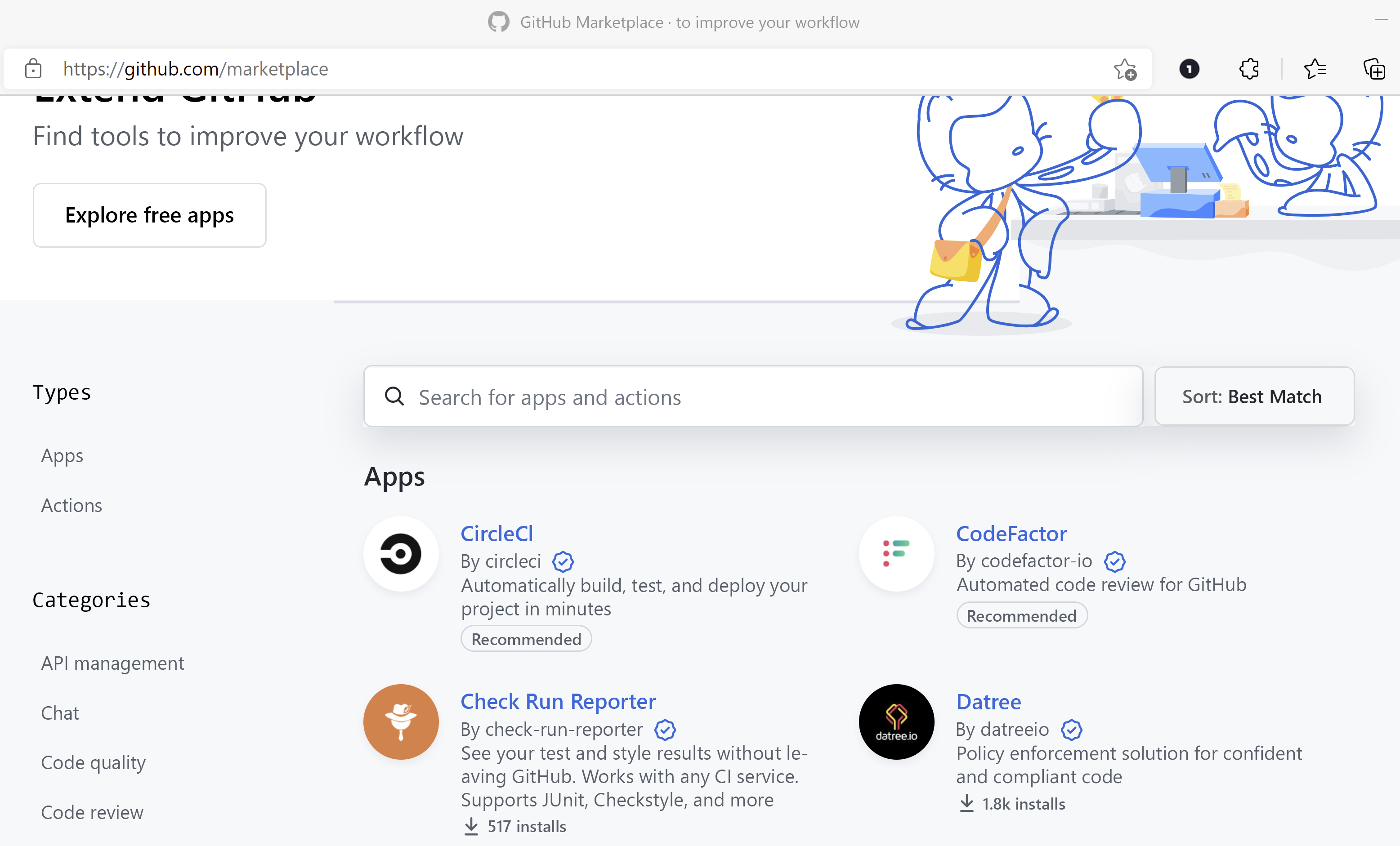Screenshot der GitHub Marketplace-Schnittstelle