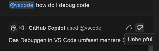 Screenshot: Schaltfläche mit Daumen-nach-unten-Symbol für nicht hilfreiche Vorschläge