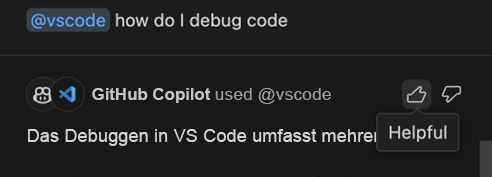 Screenshot: Schaltfläche mit Daumen-nach-oben-Symbol für hilfreiche Vorschläge