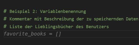 Screenshot: Beispieltext für einen Variablennamen zur automatischen Vervollständigung
