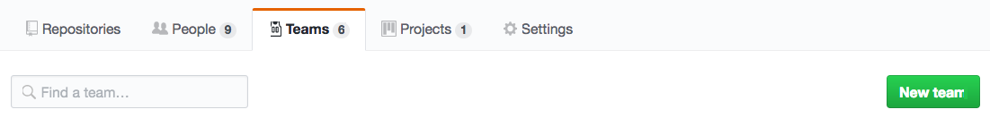 Screenshot des Organisationsbildschirms mit hervorgehobener Registerkarte „Teams“.