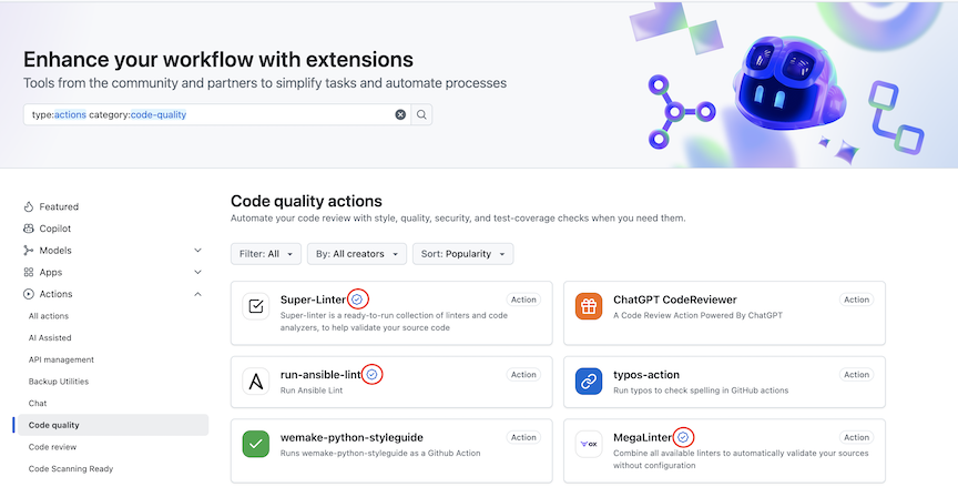 Screenshot der GitHub Marketplace-Schnittstelle zum Verwalten verschlüsselter geheimer Schlüssel.