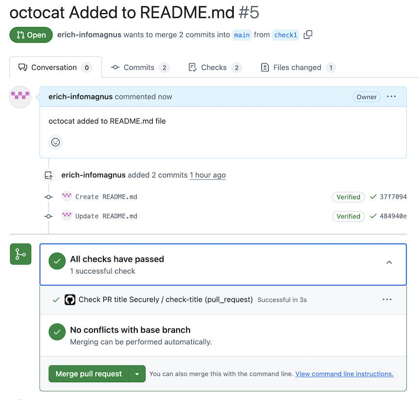 Screenshot einer Pull Request-Schnittstelle zur Verwaltung verschlüsselter geheimer Schlüssel.