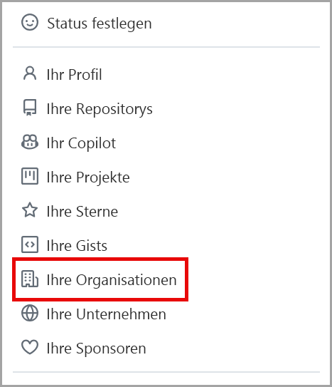 Screenshot des Dropdownmenüs „Profil“.