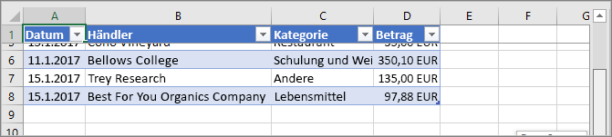 Screenshot vom Fixieren der Kopfzeile, die vom Tutorial in Excel festgelegt wurde.