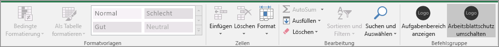 Screenshot des Menübands in Excel mit aktiviertem Arbeitsblattschutz