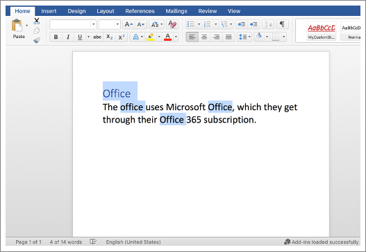 Screenshot von Microsoft Word mit ausgewähltem Text.