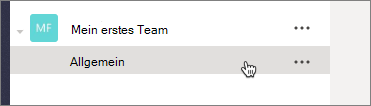 Screenshot zum Auswählen des Kanals „Allgemein“ im Team „Mein erstes Team“