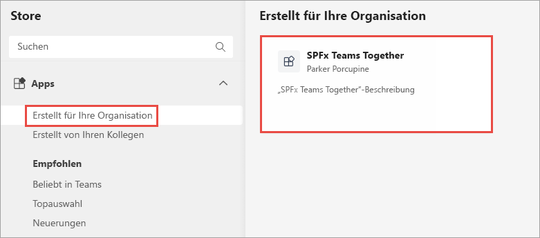 Screenshot der App „SPFx Teams Together“.
