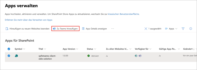 Screenshot des installierten hochgeladenen Pakets.