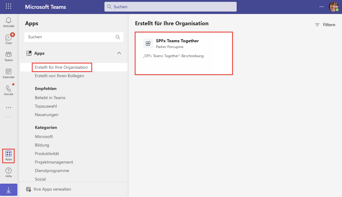 Screenshot der SPFx-Lösung in Microsoft Teams