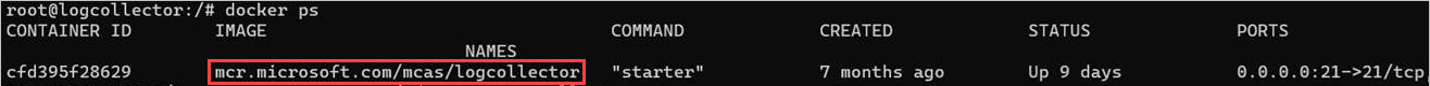 Screenshot der Ausgabe des Docker PowerShell-Befehls mit dem Protokollsammler.
