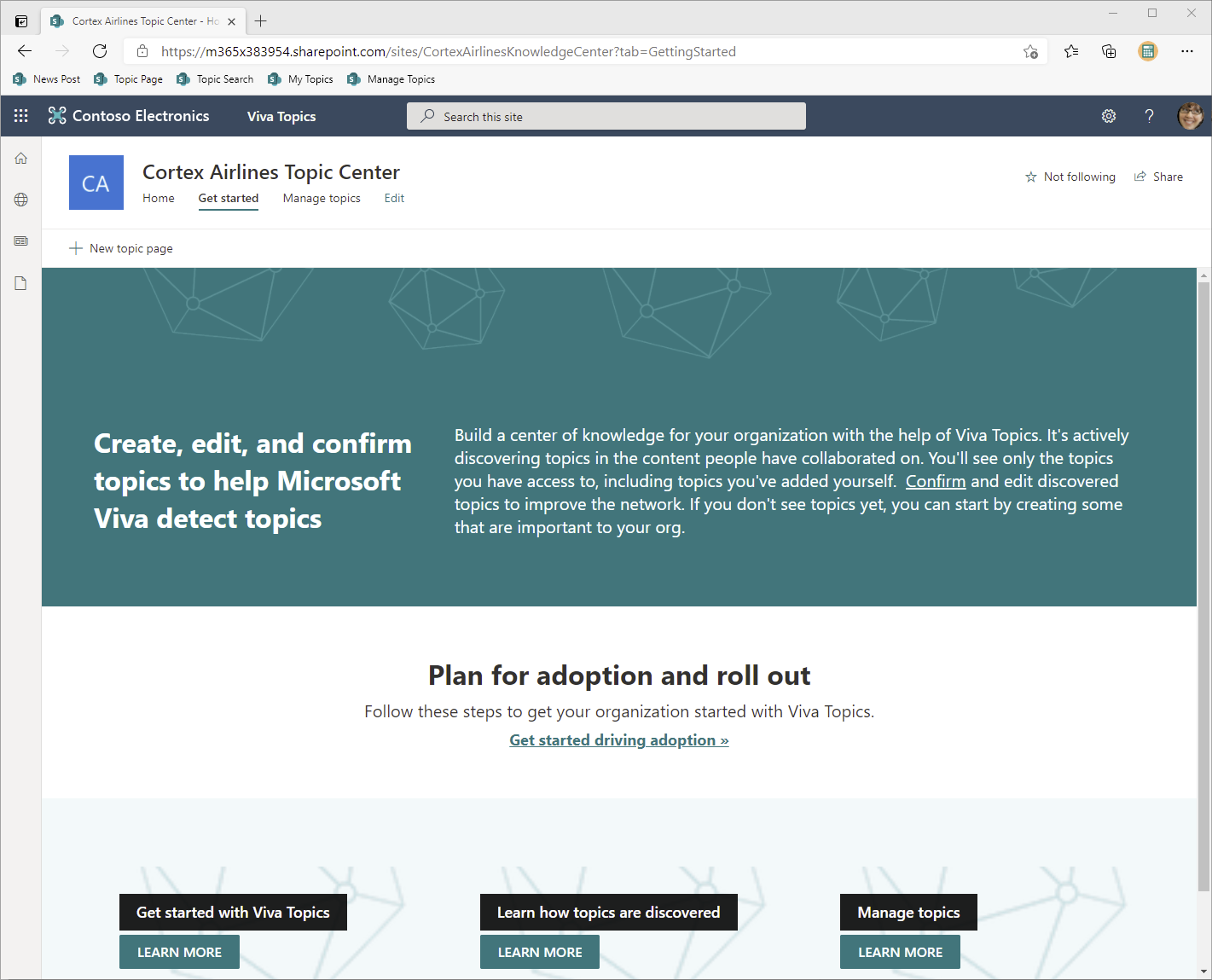Screenshot des Themencenters in Microsoft Viva.