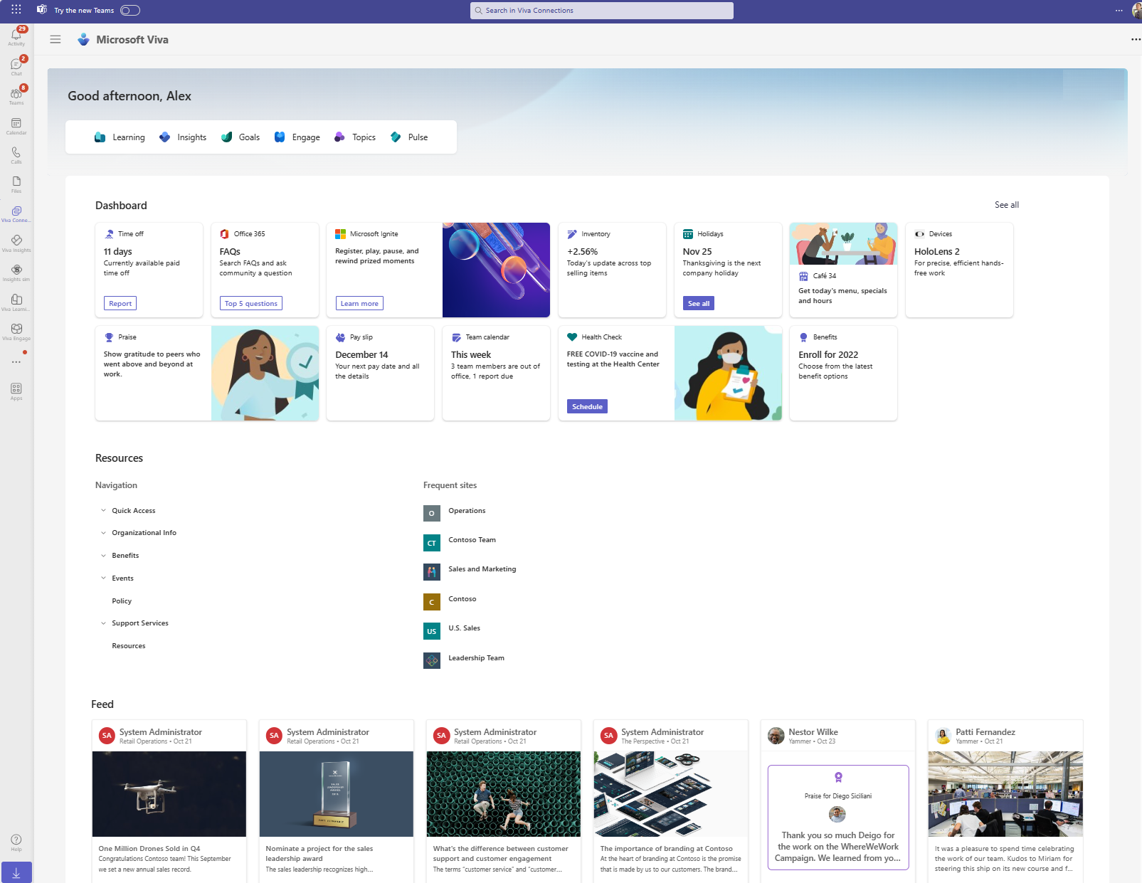 Screenshots der Desktopoberfläche von Viva Connections.