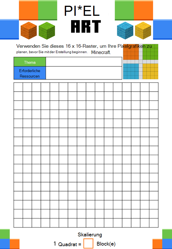 Abbildung des Pixel-Grafikplanungsblatts. zum Download verfügbar