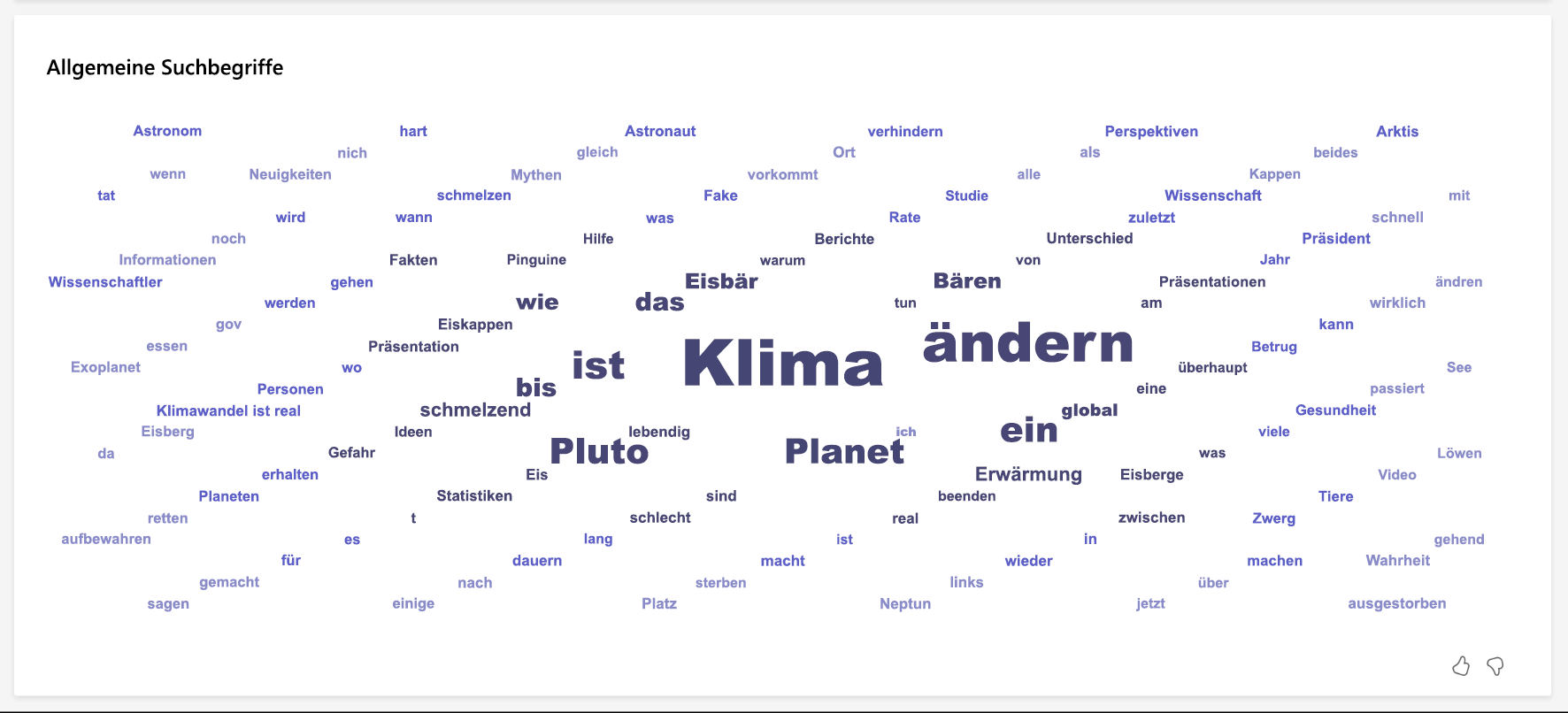 Screenshot: Recherche-Coach: Word-Cloud für allgemeine Suchbegriffe in Insights.