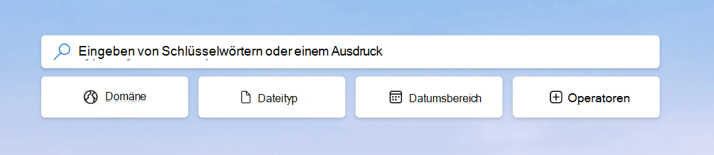 Screenshot der vier Standard Suchmodifizierer in Recherche-Coach: Domäne, Dateityp, Datumsbereich und Operatoren.