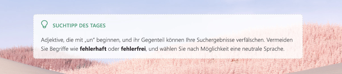 Screenshot: Suchtipp des Tages in Recherche-Coach.