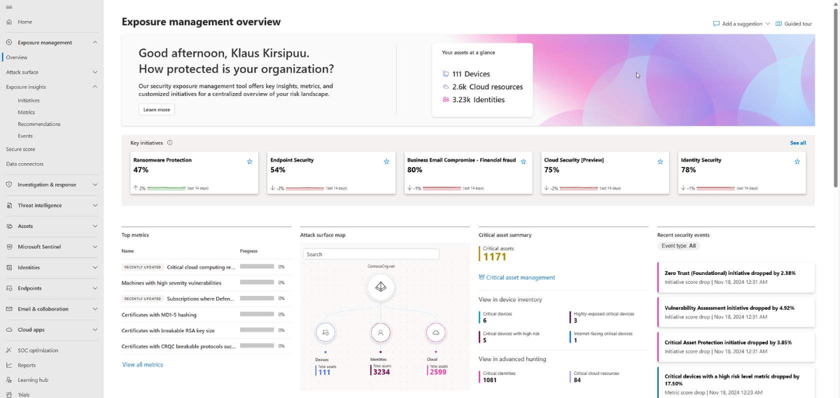 Screenshot of the security exposure management overview page.