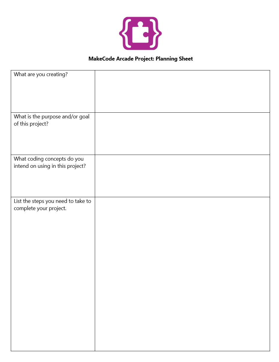 Abbildung eines MakeCode-Planungsblattdiagramms.