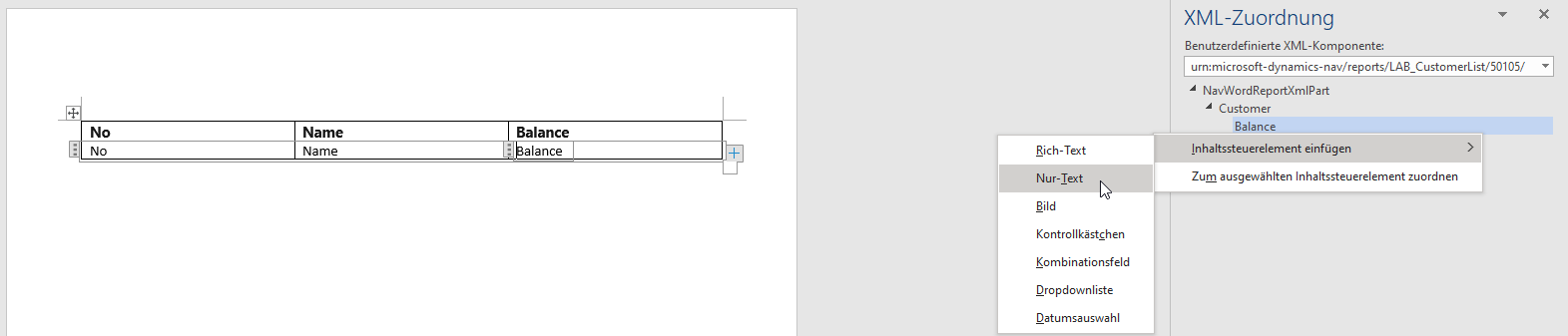 Screenshot der zweiten Zeile der Tabelle