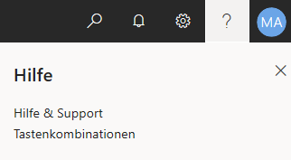Screenshot der Seite „Hilfe und Support“