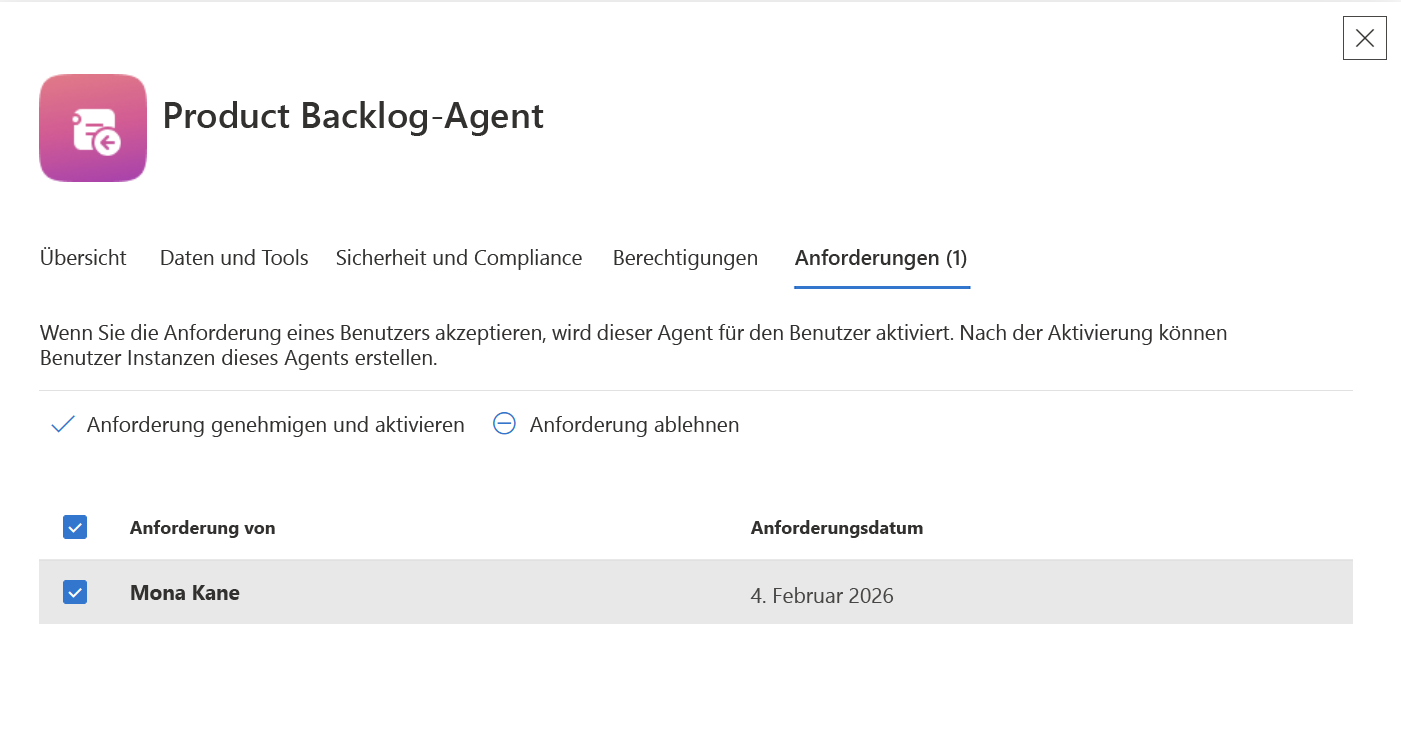 Screenshot of the Requests tab with the users to be approved for activation.