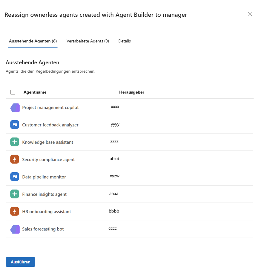 Screenshot of the pending agents tab of the rule.
