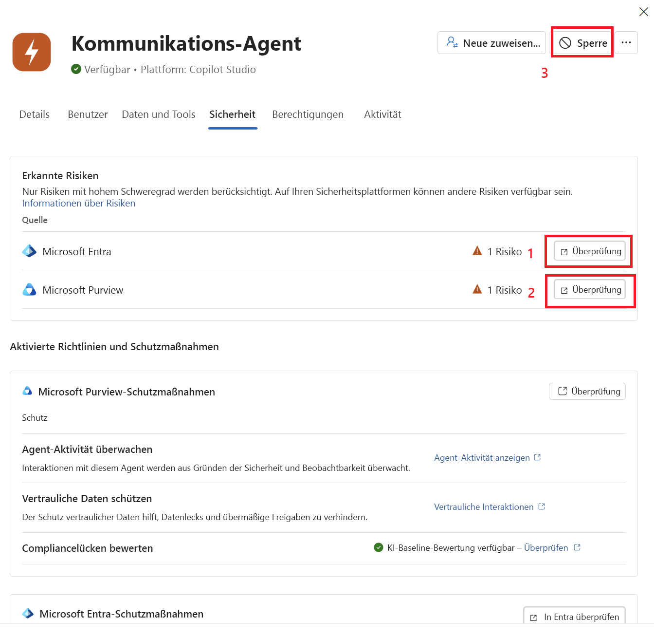 Screenshot showing the Security tab with risk and Block option.