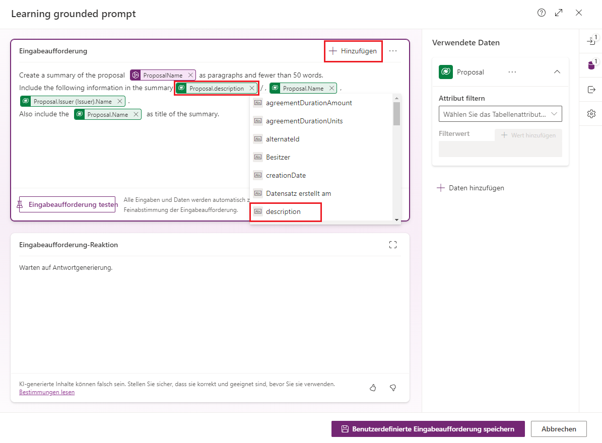 Screenshot der Eingabebeschreibung