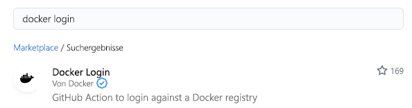 Screenshot showing the search results listing Docker Login.
