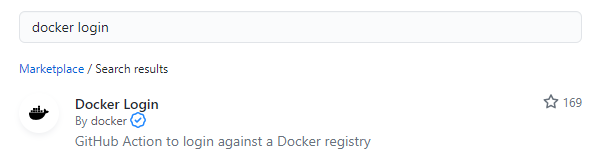 Screenshot showing the search results listing Docker Login.