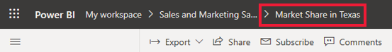 Screenshot des Lesezeichennamens in der Dropdownliste „Breadcrumb“.
