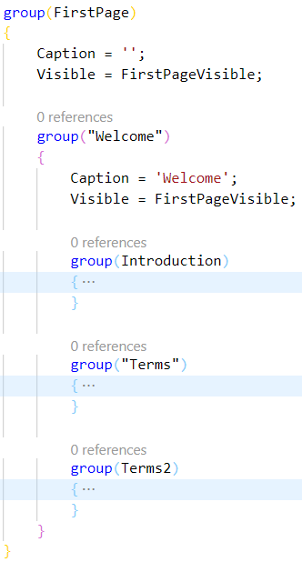 Screenshot des Codes der Gruppe „Erste Seite“