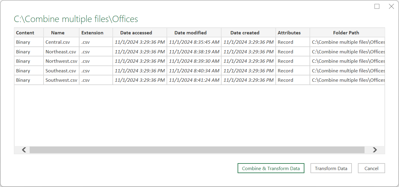 Screenshot des Fensters „Mehrere Dateien kombinieren“ mit Dateien im Ordner.