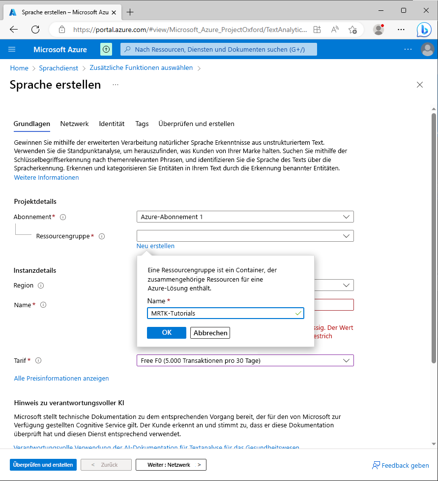Screenshot of the Create Language screen.