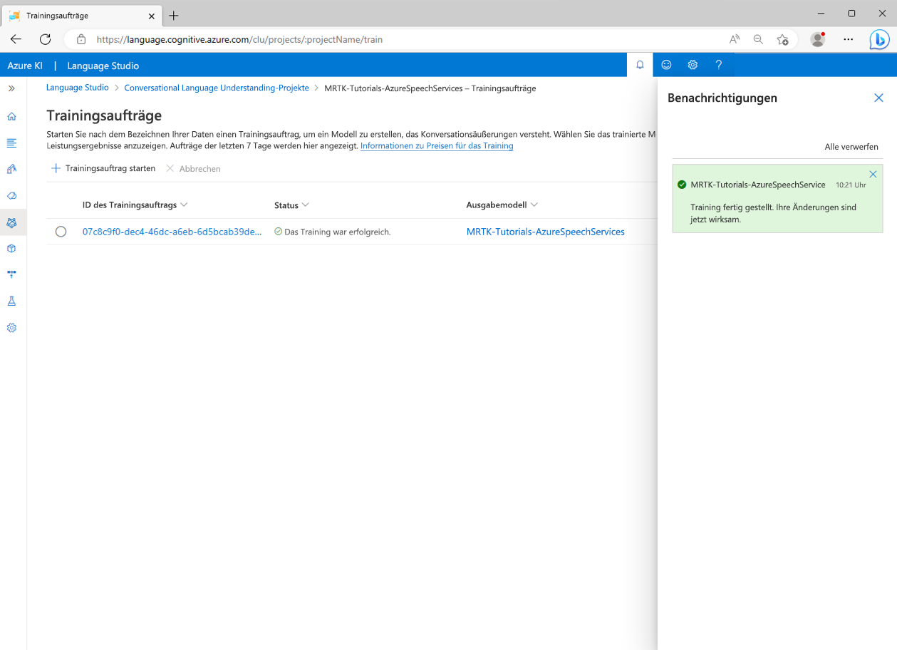 Screenshot of Finished training notification.