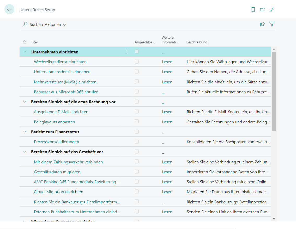 Screenshot der Seite „Unterstütze Einrichtung“ mit den aufgelisteten Links